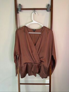 Express Rust Brown Faux Wrap-Front Blouse